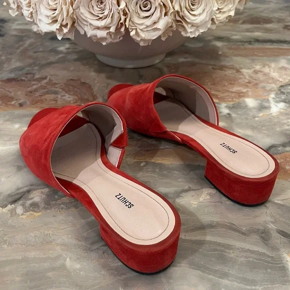 Schutz Red Suede Slide Sandals - Picture 7 of 8